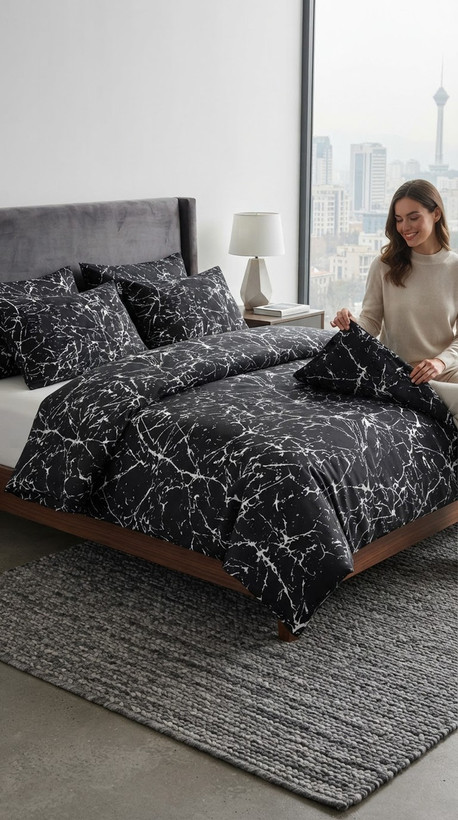 پارچه ملحفه مشکی سفید جنس میکرو فایبر240عرض