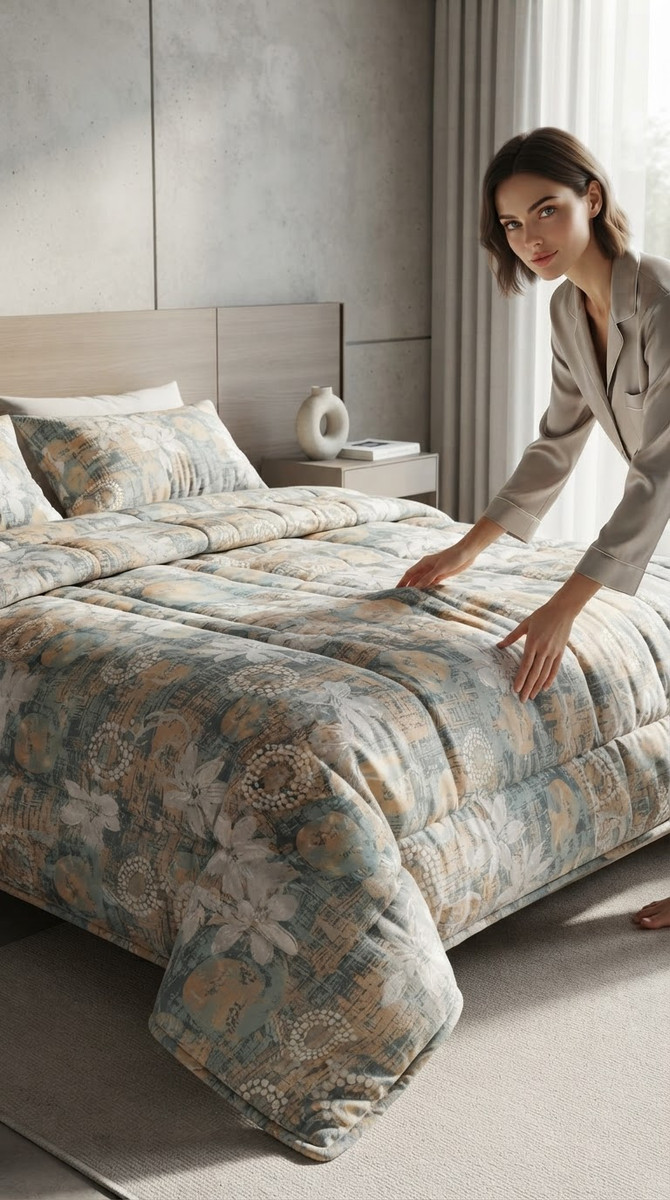 پارچه ملحفه  طرح گل فیروزه ای فایبر عرض 240