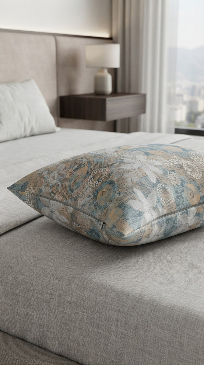روبالشی  میکرو فایبر گل دار فیروزه ای بسته 2عددی